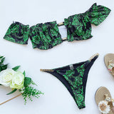 Cherry Print Off Shoulder Bikini 2025 High Cut Swimsuit Women Female Brazilian Swimwear Two pieces Bikini set Bathing Suit Swim