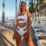 ZTVitality Solid Sexy Bikinis High Waist Bikini 2021 Hot Sale Asymmetry Straps Hollow Out Swimsuit Female Swimwear Women Biquini