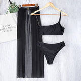 New One shoulder Bikini 2025 Female Swimsuit Women Swimwear Three-pieces Bikini set Mesh Long Skirt Beach wear Bathing Suit Swim