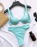 Sexy Ribbed Bra Cup High Waist Bikini Women Swimsuit Female Swimwear Two Pieces Bikini set Push Up Bather Bathing Suit Swim Lady