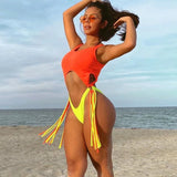 Splicing High Cut Out One Piece Swimsuit Women Tassel Swimwear Female Sexy Bathing Suit String Leopard Bikini 2025 Monokini Lady