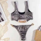 High Cut Metal Chains Bikini Women Swimsuit Female Swimwear Two Pieces Bikini Set Snake Skin Bather Bathing Suit Swim Beach Wear