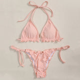 Halter String Ruffled Frilled Bikini 2026 Women Swimsuit Female Swimwear Two Pieces Bikini Set Padded Bather Bathing Suit Swim