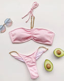 New Halter Ribbed Brazilian Bikini Female Swimsuit Women Swimwear Two pieces Bikini set Metal Chains Bather Bathing Suit Swim