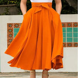 Fashion Women's Ladies Solid Color Bandage Pleated Cocktail Party High Waist  Summer A Line Skirts With Pocket
