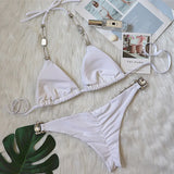 2026 Halter Shiny Crystal Diamond Bikini Women Swimsuit Female Swimwear Rhinestone Bikini Set Rhinestone Brazilian Bathing Suit