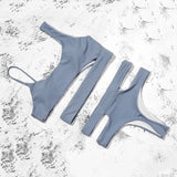 ZTVitality Solid Sexy Bikinis High Waist Bikini 2021 Hot Sale Asymmetry Straps Hollow Out Swimsuit Female Swimwear Women Biquini