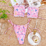 Tie Dye Pleated Ruffled Bikinis Bandeau Bikini Women Swimsuit Female Swimwear Two-pieces Bikini Set Hollow Out Bathing Suit Swim