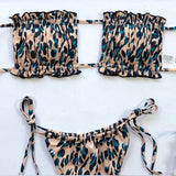 Tie Dye Pleated Ruffled Bikinis Bandeau Bikini Women Swimsuit Female Swimwear Two-pieces Bikini Set Hollow Out Bathing Suit Swim