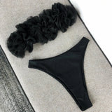 2025 New Sexy 3D Flower Mesh Ruffled Swimsuit High Waist bikini Women Bandeau Swimwear Female Two Pieces Bikini set Bathing Suit