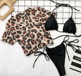Zebra Print Mesh Short Sleeve Halter Mini Micro Bikini Female Swimsuit Women Swimwear Three-pieces Bikini set Bathing Suit Swim