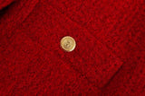 Foridol Double Breasted O Neck Short Blazer Skirt Sets Two Pieces Office Ladies Red Winter Thick Cozy Suits Elegant Blazer Top