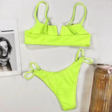 Ribbed Polka Dot Bikinis V-Bar Underwired Bikini Women Swimwear Female Swimsuit Two Pieces Bikini Set High Cut Bathing Suit Swim