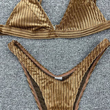 Ribbed Metallic Velvet Bikini Women Swimsuit Female Thong Swimwear Two Pieces Bikini Set High Cut Bathing Suit Swim Beachwear