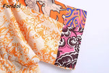 Foridol Paisley Print Batwing Sleeve Kimono Maxi Long Dress Floral Print Half Sleeve Boho Autumn Dress Orange Belt Slit Dress