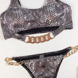 High Cut Metal Chains Bikini Women Swimsuit Female Swimwear Two Pieces Bikini Set Snake Skin Bather Bathing Suit Swim Beach Wear