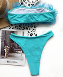 2025 New Sexy 3D Flower Mesh Ruffled Swimsuit High Waist bikini Women Bandeau Swimwear Female Two Pieces Bikini set Bathing Suit