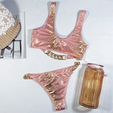 High Cut Metal Chains Bikini Women Swimsuit Female Swimwear Two Pieces Bikini Set Snake Skin Bather Bathing Suit Swim Beach Wear