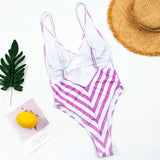 2025 Sexy Backless Striped Women Swimwear One Piece Swimsuit Female monokini High cut Trikini V Neck Bathing Suit Swim Bodysuit