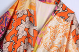 Foridol Paisley Print Batwing Sleeve Kimono Maxi Long Dress Floral Print Half Sleeve Boho Autumn Dress Orange Belt Slit Dress