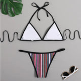 2025 Sexy Long Sleeve Striped Bikini Women Brazilian Swimwear Female Swimsuit 3 Pieces Bikini Set Halter Micro Bathing Suit Swim