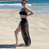 New One shoulder Bikini 2025 Female Swimsuit Women Swimwear Three-pieces Bikini set Mesh Long Skirt Beach wear Bathing Suit Swim