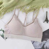 Gingham Lace Cross-Back Bralette Wireless Wrap Bra Sexy Lingerie Stretchy Beauty Cross Back Underwear Plaid Lace Trim Tube Bra