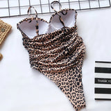 Push Up Bra Cup Leopard Scrunched Women Bandeau Swimwear One Piece Swimsuit Female Monokini High Cut Bathing Suit Swim Bodysuit