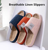 Breathable Flax Slippers Women Men Indoor Mute Slipper Anti-slip Lovers House Floor Shoes Soft  Ladies Summer Home Slides