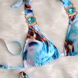Sexy Leopard Crystal Diamond Bikini 2025 Women Swimsuit Female Halter Swimwear Two Pieces Bikini set Brazilian Bathing Suit Swim