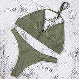 ZTVitality Sexy Solid Bikinis Push Up Bikini 2025 Padded Halter Thong Low Waist Swimwear Women String Bandage Swimsuit Biquini