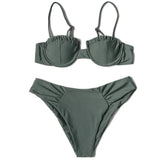 ZTVitality Solid Swimwear Women 2025 Newest Push Up Sexy Bikini Padded Bra Underwire Mid Waist Folds Swimsuit Brazilian Biquini