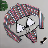 2025 Sexy Long Sleeve Striped Bikini Women Brazilian Swimwear Female Swimsuit 3 Pieces Bikini Set Halter Micro Bathing Suit Swim