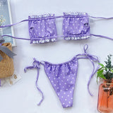Tie Dye Pleated Ruffled Bikinis Bandeau Bikini Women Swimsuit Female Swimwear Two-pieces Bikini Set Hollow Out Bathing Suit Swim