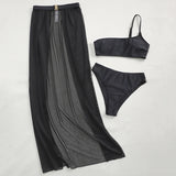New One shoulder Bikini 2025 Female Swimsuit Women Swimwear Three-pieces Bikini set Mesh Long Skirt Beach wear Bathing Suit Swim