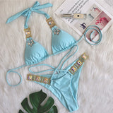 Sexy Halter Crystal Diamond Bikini 2025 Female Swimsuit Women Brazilian Swimwear Two piece Bikini set Triangle Bathing Suit Swim
