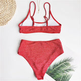 2025 Glitter Sparkling Female Swimsuit High Waist Bikini Women Swimwear Two Pieces Bikini Set Wrinkled Bandeau Bathing Suit Swim