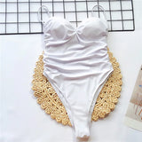 Push Up Bra Cup Leopard Scrunched Women Bandeau Swimwear One Piece Swimsuit Female Monokini High Cut Bathing Suit Swim Bodysuit
