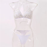 S - XL Halter Luxury Pearl Bikini Female Swimsuit Women Swimwear Two-pieces Bikini set Mini Micro Bather Bathing Suit Swim Lady