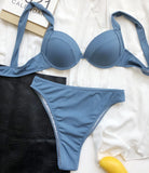 Sexy Ribbed Bra Cup High Waist Bikini Women Swimsuit Female Swimwear Two Pieces Bikini set Push Up Bather Bathing Suit Swim Lady