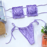 Tie Dye Pleated Ruffled Bikinis Bandeau Bikini Women Swimsuit Female Swimwear Two-pieces Bikini Set Hollow Out Bathing Suit Swim