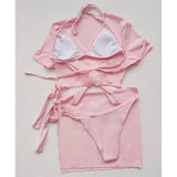 XS - L Ribbed Halter Bikini Women Swimwear Female Swimsuit Four-pieces Bikini set With Sarong Bather Bathing Suit Swim V3152B