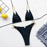 Sexy Halter Metal Chains Brazilian Bikini 2025 Women Swimsuit Female Swimwear Two Pieces Bikini Set Bathing Suit Swim Beach Wear