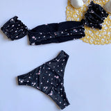 Cherry Print Off Shoulder Bikini 2025 High Cut Swimsuit Women Female Brazilian Swimwear Two pieces Bikini set Bathing Suit Swim