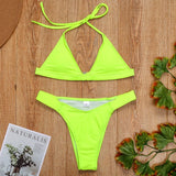 Halter Neon Green Brazilian Thong Bikini 2026 Female Swimsuit Women Swimwear Two Pieces Bikini Set High Cut Bathing Suit Swim