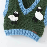 Foridol Sheep Knitted Sweater Vest Vintage Animal Sleeveless Blue Cropped Sweater Vest Waistcost 2025 Autumn Winter Tops