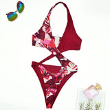 2025 Sexy High Cut Out Halter Female Swimwear One Piece Swimsuit Women Cross Bandage Monokini Bather Bathing Suit Swim Beachwear