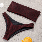 2025 Shiny Sparkling High Waist Bikini Women Bandeau Swimsuit Female Swimwear Two Pieces Bikini set High cut Bathing Suit Swim