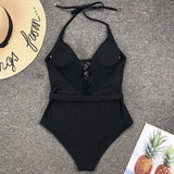 2025 Sexy Lace Up Halter Female Swimwear One Piece Swimsuit Women Backless Monokini with Waist Belt Bathing Suit Swim Bodysuit