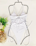 Splicing High Cut Out One Piece Swimsuit Women Tassel Swimwear Female Sexy Bathing Suit String Leopard Bikini 2025 Monokini Lady